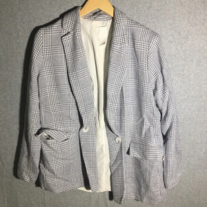 Womens H&M Blazer Houndstooth Pattern Career Work Office Wear Professional
